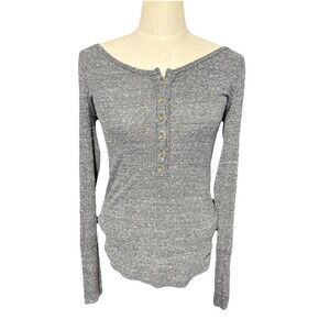 Vintage 2010s Abercrombie & Fitch Grey Heathered Ribbed Henley LS Top L